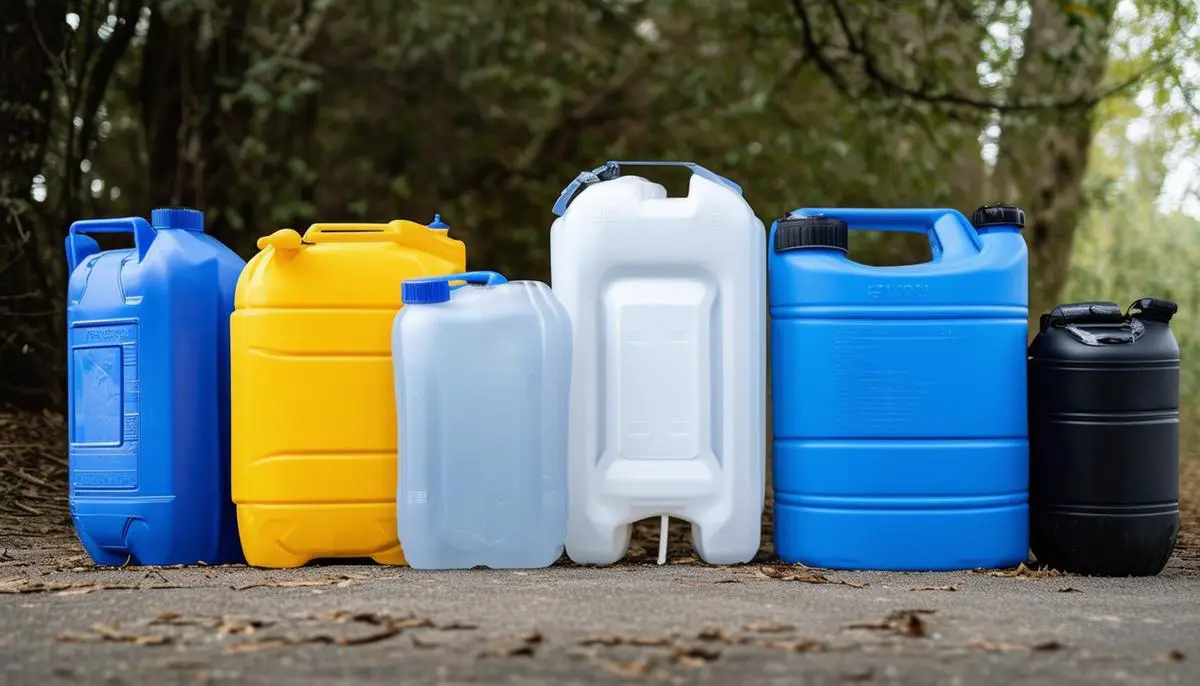 Various water storage containers for emergency preparedness